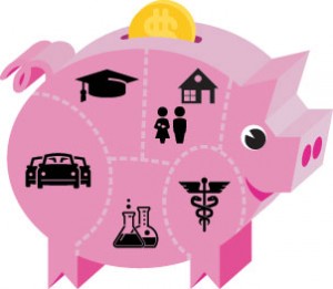 Graphic of piggy bank with images