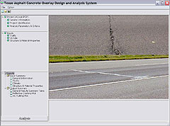 The main screen of the asphalt overlay design and analysis system.