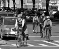 bicyclists on crowded street