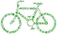 various nature related graphics placed together forming a green bicycle