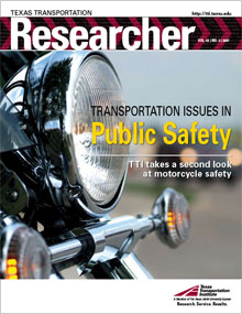 Newsletter cover. Image: motorcycle headlight with oncoming traffic in background.
