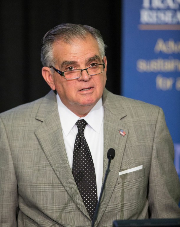 U.S. Department of Transportation Secretary Ray LaHood speaking at the Global Symposium on Connected Vehicles and Infrastructure. (photo courtesy UMTRI) U.S. Department of Transportation Secretary Ray LaHood
