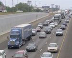 Traffic congestion on a freeway.