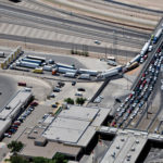 Aerial photo of Texas/Mexico border crossing.