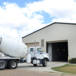 Concrete truck in front of TTI's environmental and emissions research laboratory.