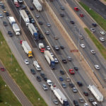 Aerial of highway traffic congestion