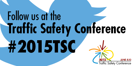 Twitter logo: Follow us at the Traffic Safety Conference #2015TSC