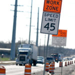 Signs in a work zone