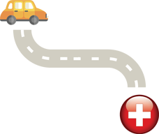 graphic representation of a roadway connecting a car with healthcare