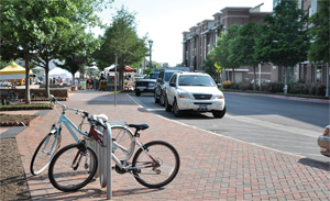 a community street highlighting multi-modal transportation opportunites available to its citizens