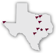 map showing TTI's Texas office/facility locations
