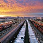 trainyard at sunset