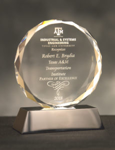Texas A&M University Department of Industrial and Systems Engineering Partner of Excellence Award Presented to Bob Brydia.