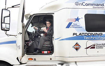 Rick Perry inside an autonomous truck.