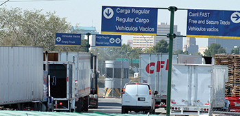 freight truck traffic at a border crossing