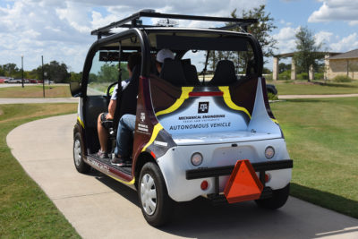 Self-driving golf cart at Traditions in Bryan, TX. 