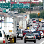 Vehicles on a congested roadway in El Paso.