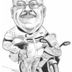 Drawing of Greg Winfree on a motorcycle.