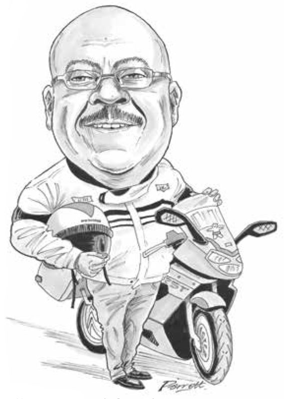 Drawing of Greg Winfree on a motorcycle.