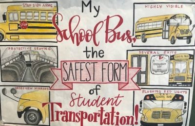 National School Bus Safety Week art contest winner drawing. 