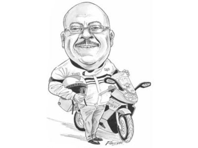 Drawing of Greg Winfree on a motorcycle.