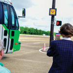 Testing of technology that provides 'turning bus' alerts at TTI's Smart Intersection.