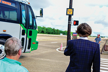 Testing performed at TTI's Smart Intersection on technology that provides 'turning bus' alerts.