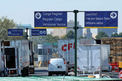 Mexico/America roadway border crossing. 