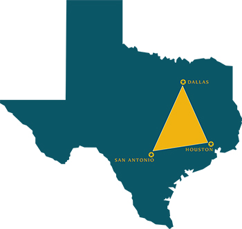 The 865-mile Texas triangle connects Houston, Dallas and San Antonio via Interstates 10, 30, 35 and 45.