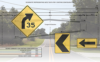 Illustration containing a schematic representing input data for an existing roadway configuration.