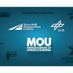 Logos: Texas A&M Transporation Institute and DLR. Text: Memorandum of Understanding. Background image: graphics of transportation modes.