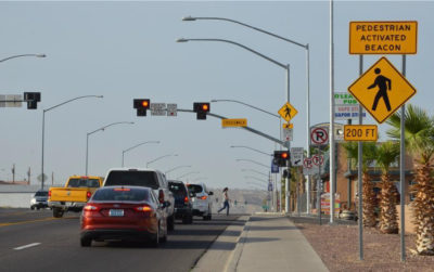 Pedestrian hybrid beacon installed on an Arizona roadway.