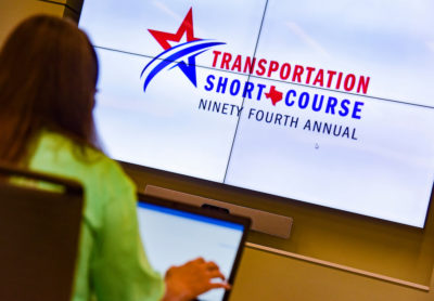 Transportation Short Course logo on screen during virtual conference.