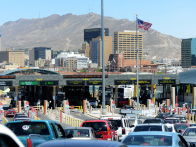 Vehicles queued at a border crossing in El Paso, Texas.