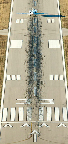Aerial view of an airport runway.