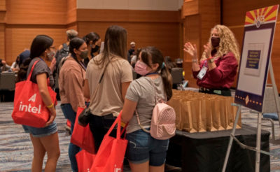 Beverly Kuhn speaking to a group of high school students during a STEM Day event as part of the 2021 American Indian Science and Engineering Society (AISES) National Conference.