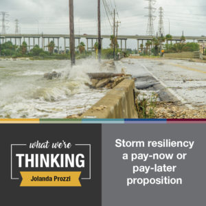 What We're Thinking by Jolanda Prozzi. Storm resiliency a pay-now or pay-later proposition. 