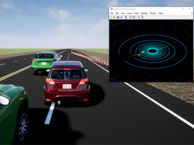 Driver simulation software with view of road.