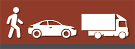 Illustration including icons for pedestrians, cars, and freight trucks.