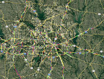 Map highlighting the Forth Worth and Dallas Districts’ TMC freeways.