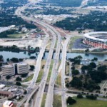 Aerial photo of I35 in Waco, Texas.