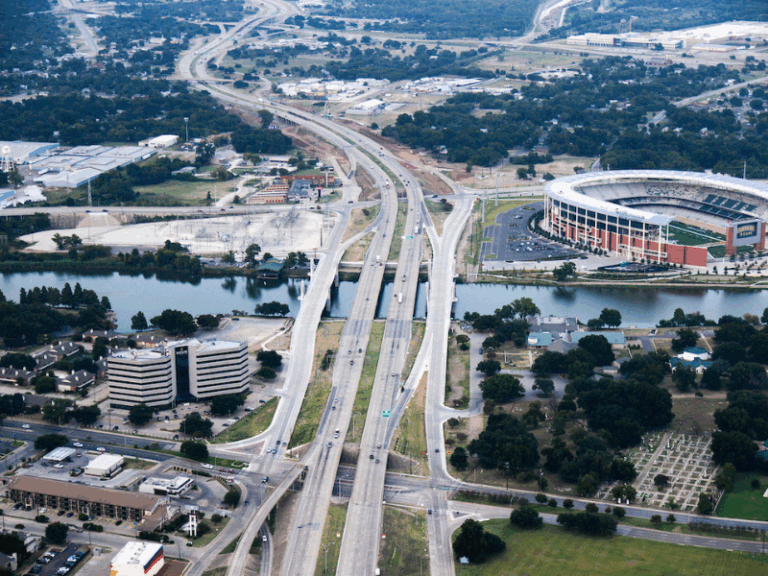 Aerial photo of I35 in Waco, Texas.