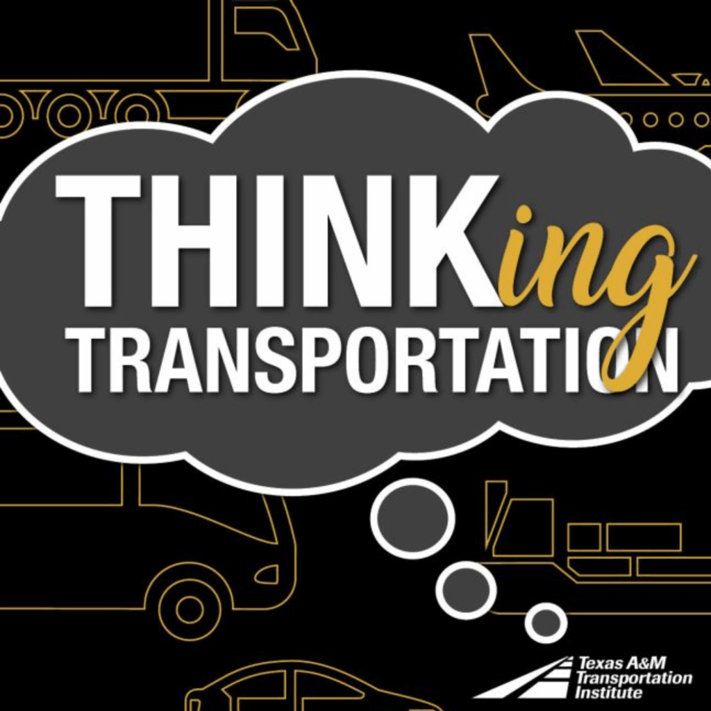 A thought bubble says THINKing TRANSPORTATION, with outlines of vehicles in the background.