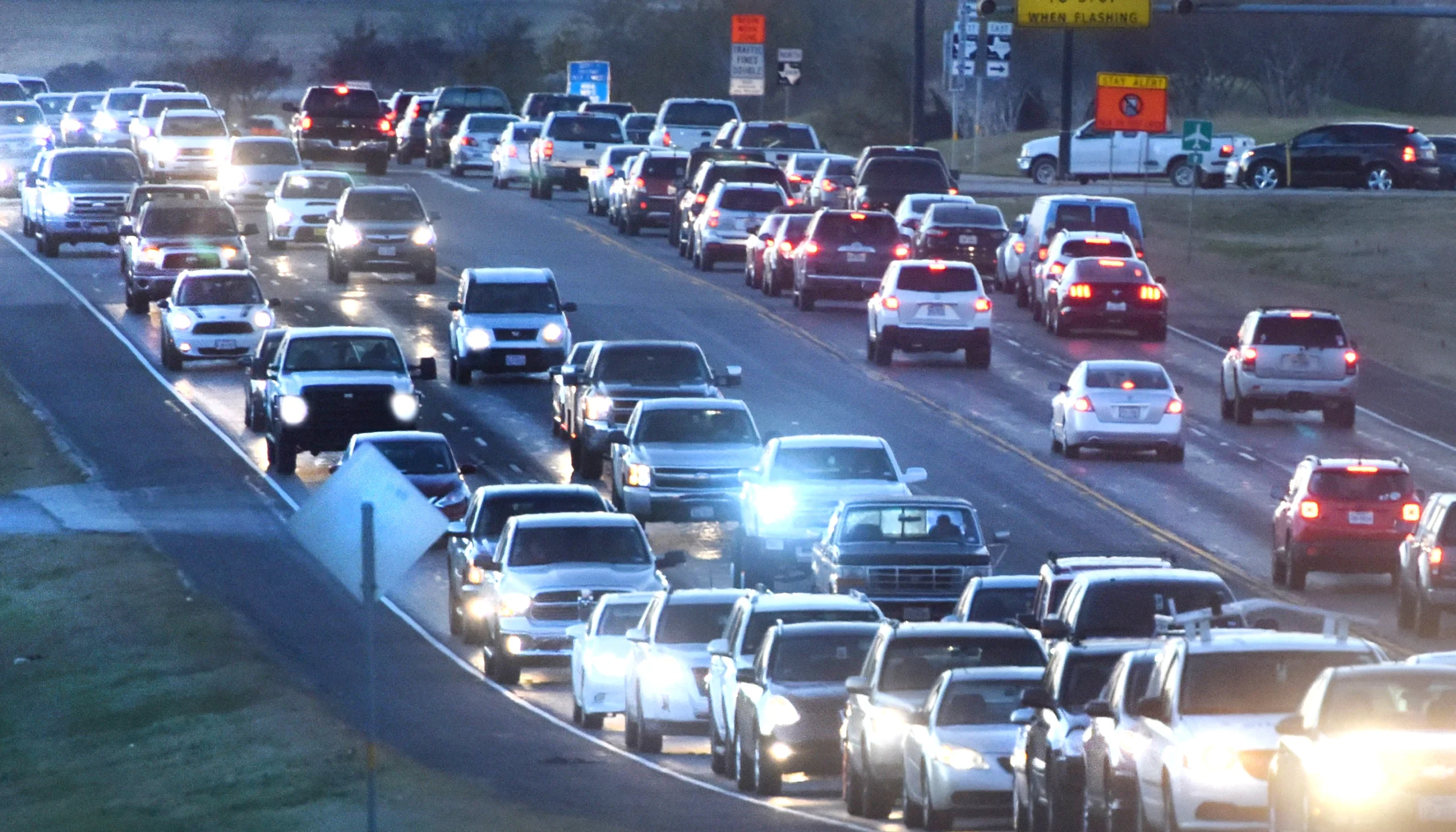 Heavy traffic on a multi-lane highway