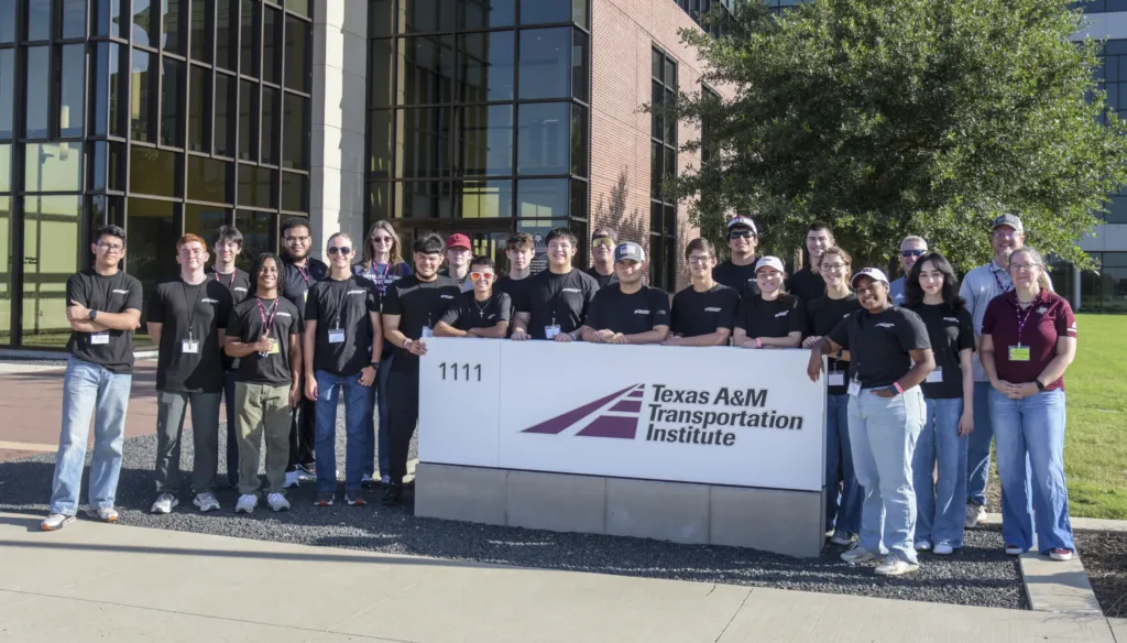 Group photo of Camp BUILD students in front of TTI Headquarters.