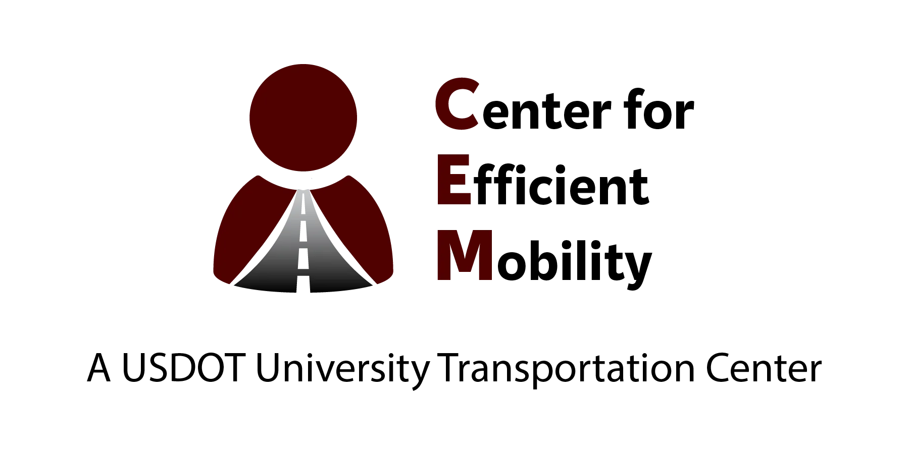 Logo for Center for Efficient Mobility with a stylized road graphic and text: A USDOT University Transportation Center.