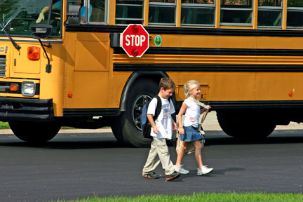 Kids exiting a school bus