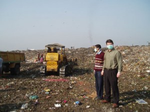 Researchers at a landfill in India