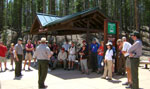 Park ranger addressing visitors at a national park