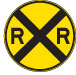 yellow circle with black X and RR